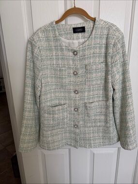 Cider Mint and Ivory Tweed Pearl-Button Jacket